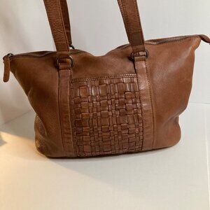 Womens Anthropologie Vilenca Holland Woven Leather Tote Bag‎ 11 x 16" Brown